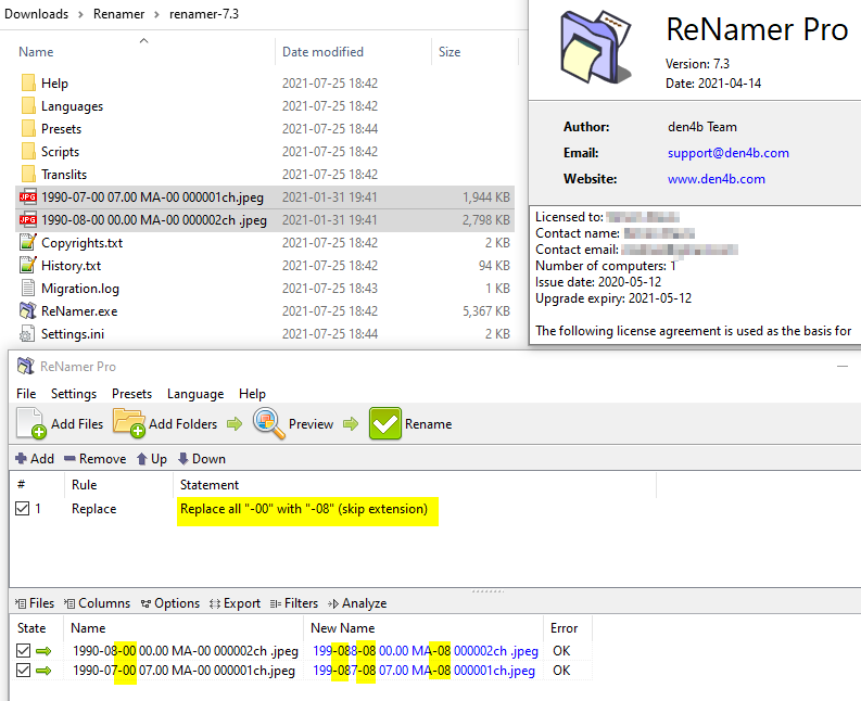 Showing Renamer output