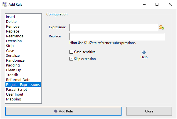 ReNamer Regular Expressions rule.png
